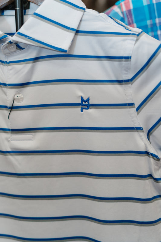 White/Royal/Grey Youth Striped Polo