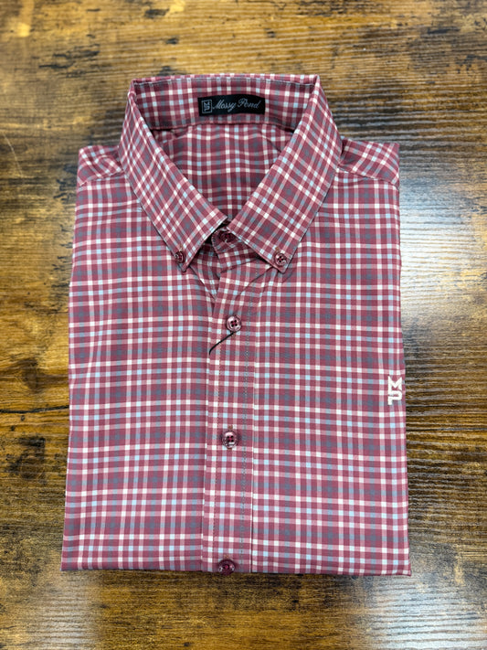 Burgundy & Tan Plaid Button Down