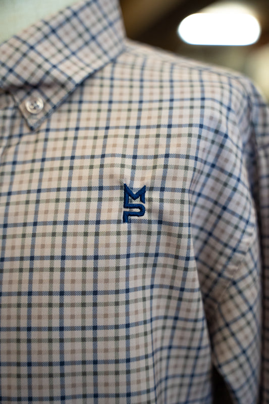 Beige & Navy Plaid Youth Button Down
