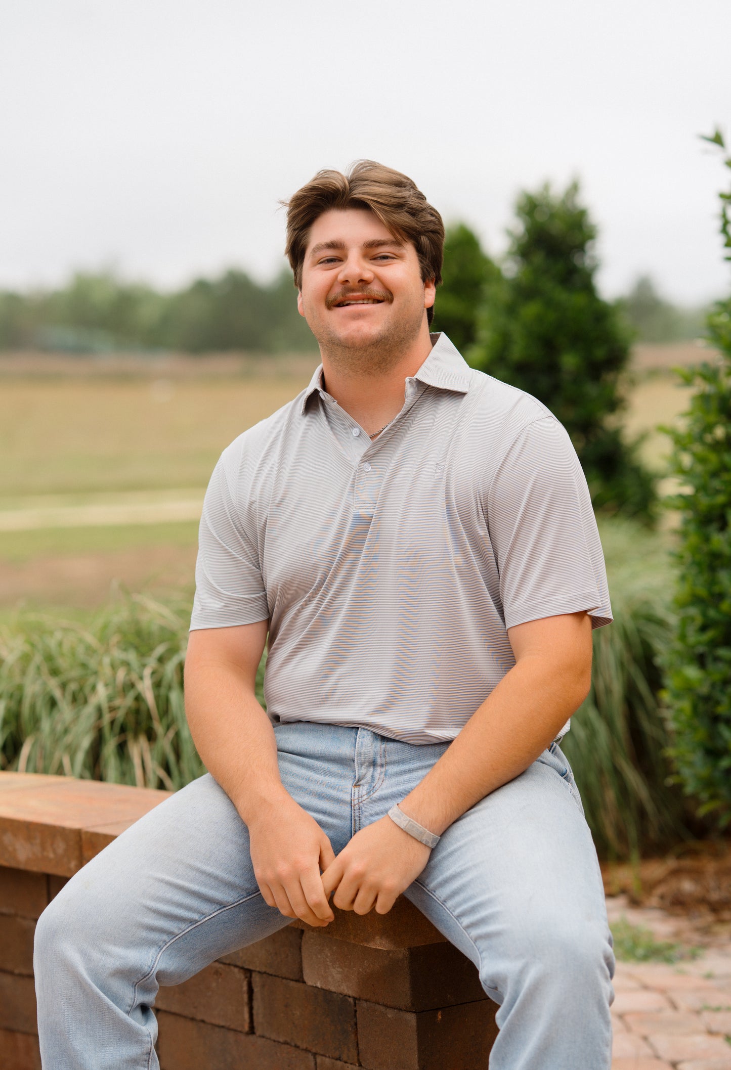 Grey/White Striped Polo