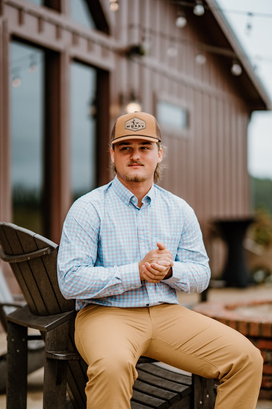 Light Blue/Mint/Coral Plaid Button Down
