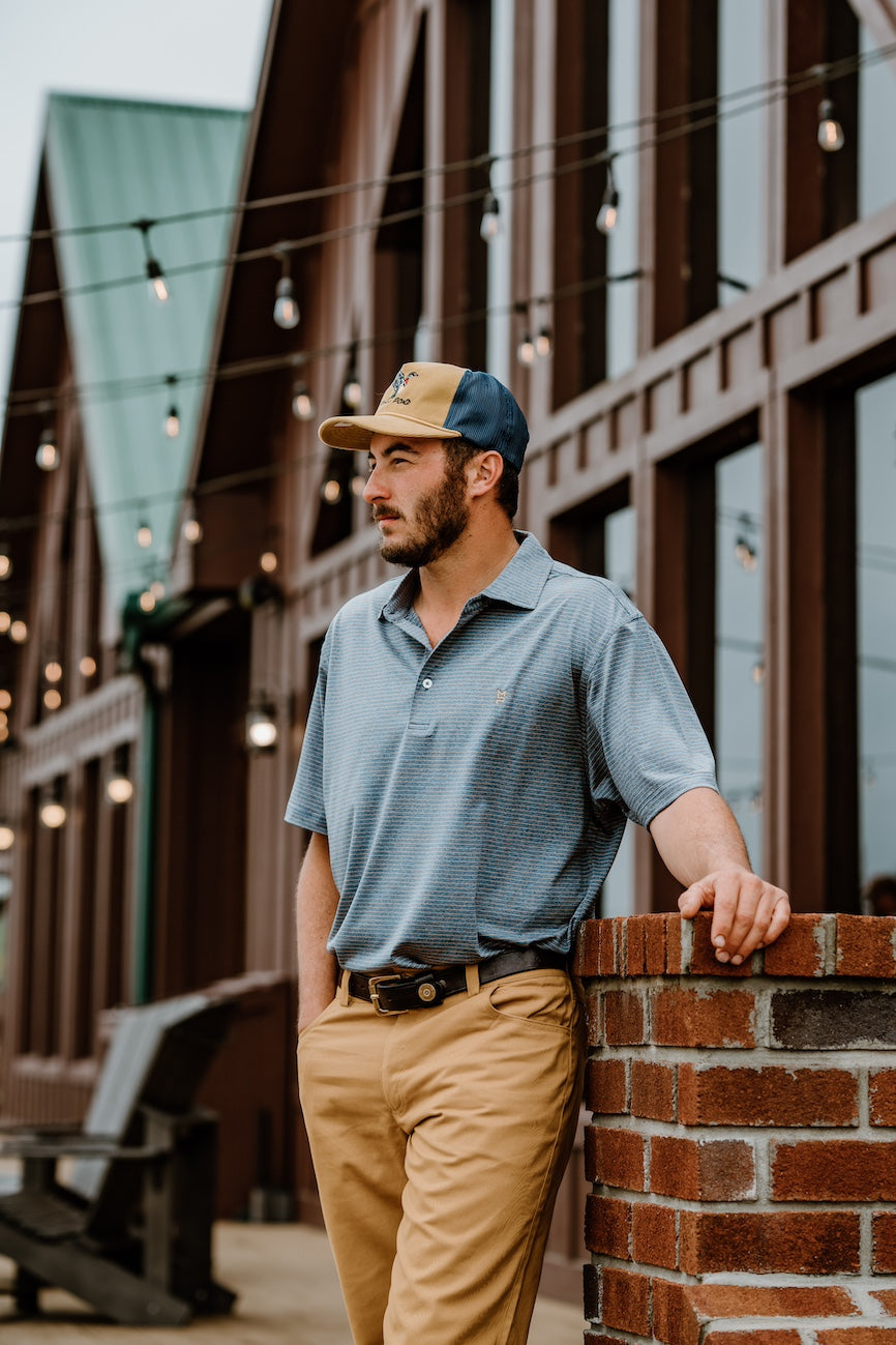 Heather Navy/Khaki Striped Polo