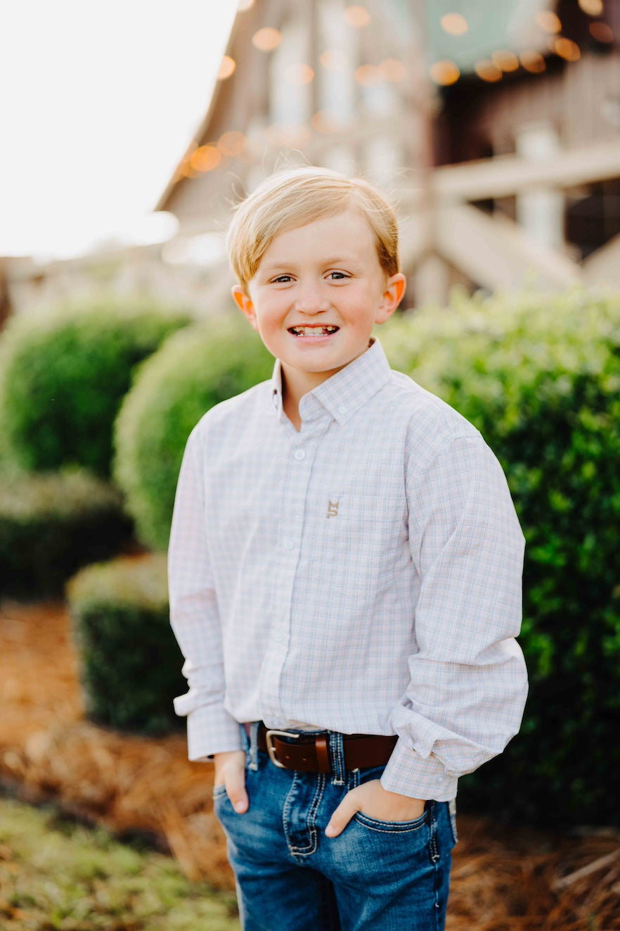 Pink/Brown/Blue Plaid Youth Button Down