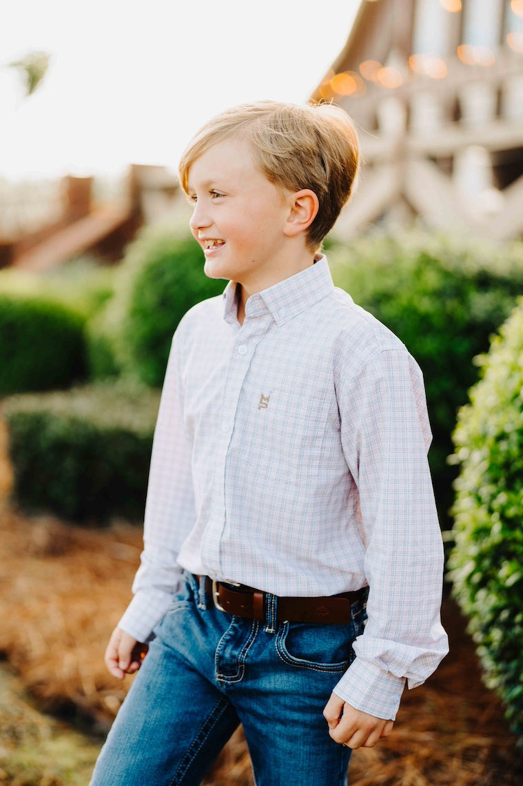 Pink/Brown/Blue Plaid Youth Button Down