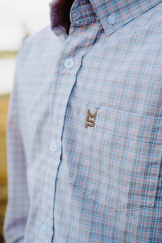 Pink/Brown/Blue Plaid Youth Button Down