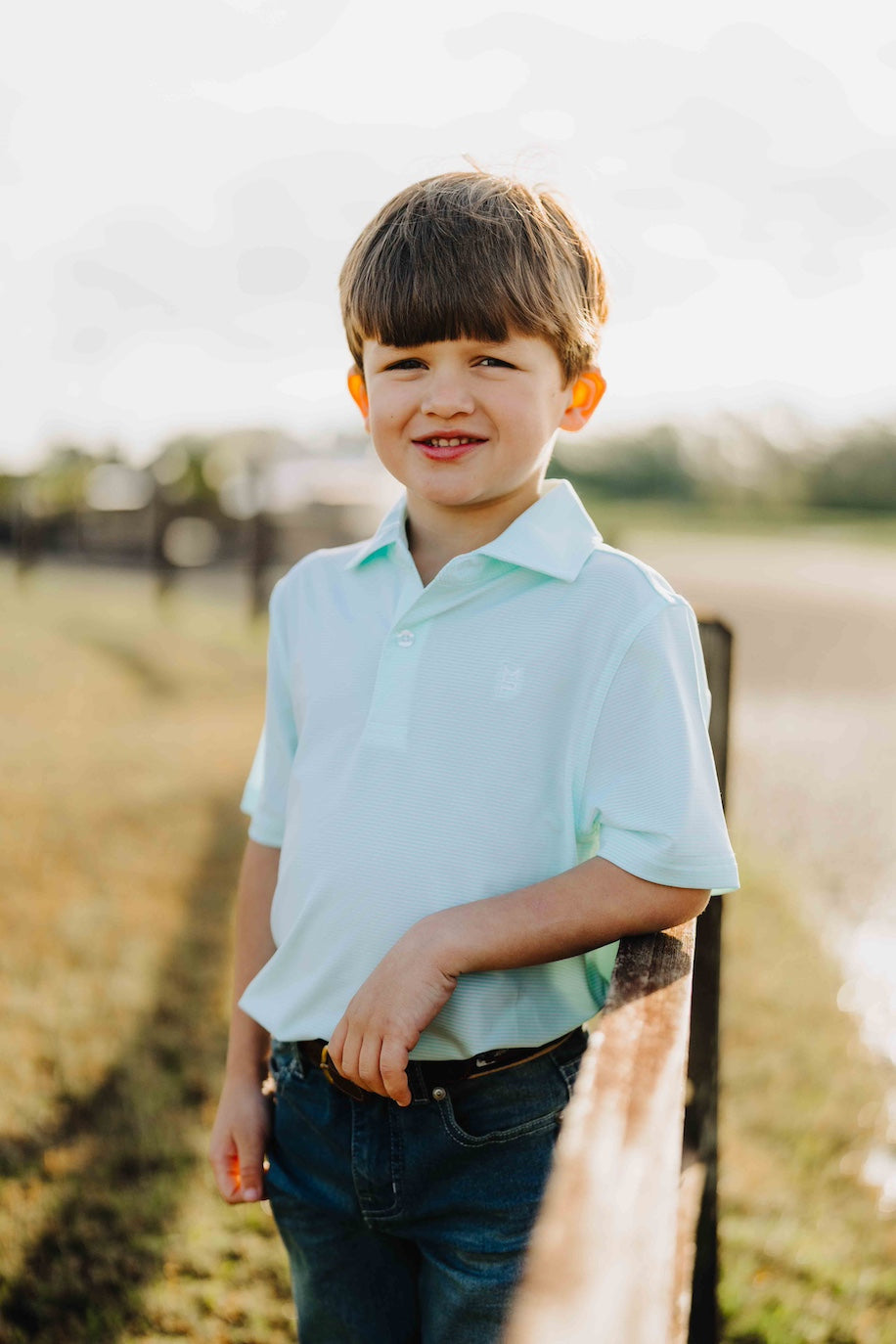 Mint/White Youth Striped Polo