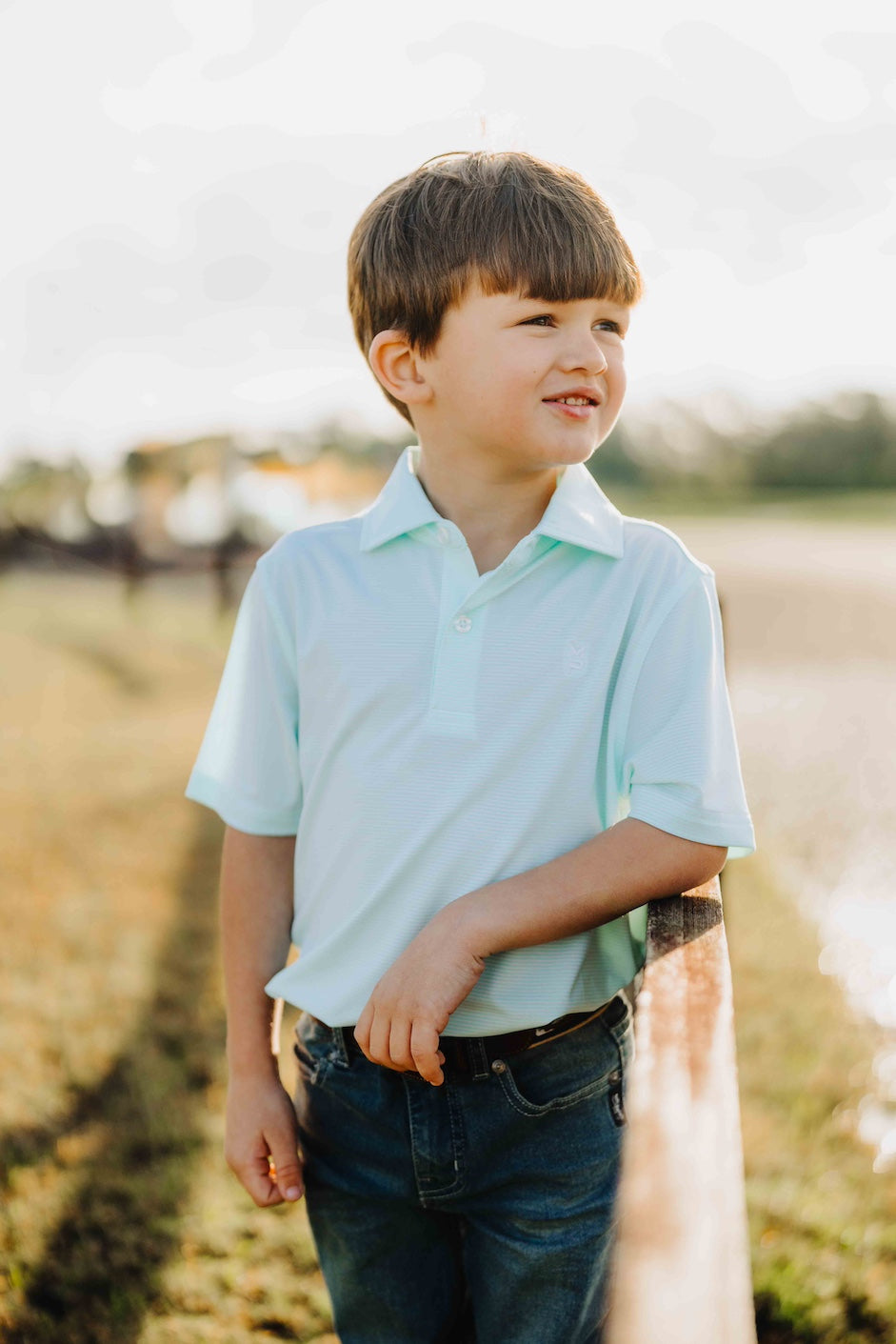 Mint/White Youth Striped Polo