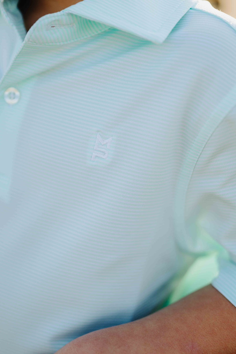 Mint/White Youth Striped Polo