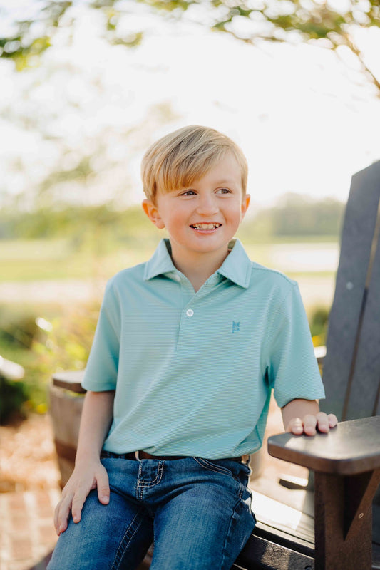 Lime/Blue Youth Striped Polo