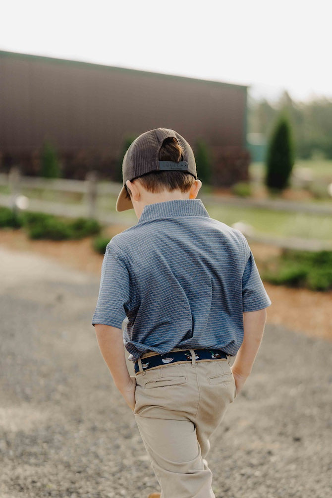 Heather Navy/Khaki Youth Striped Polo