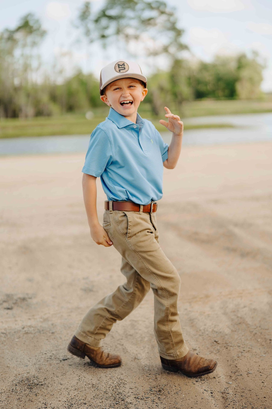 Blue/Lime Youth Striped Polo