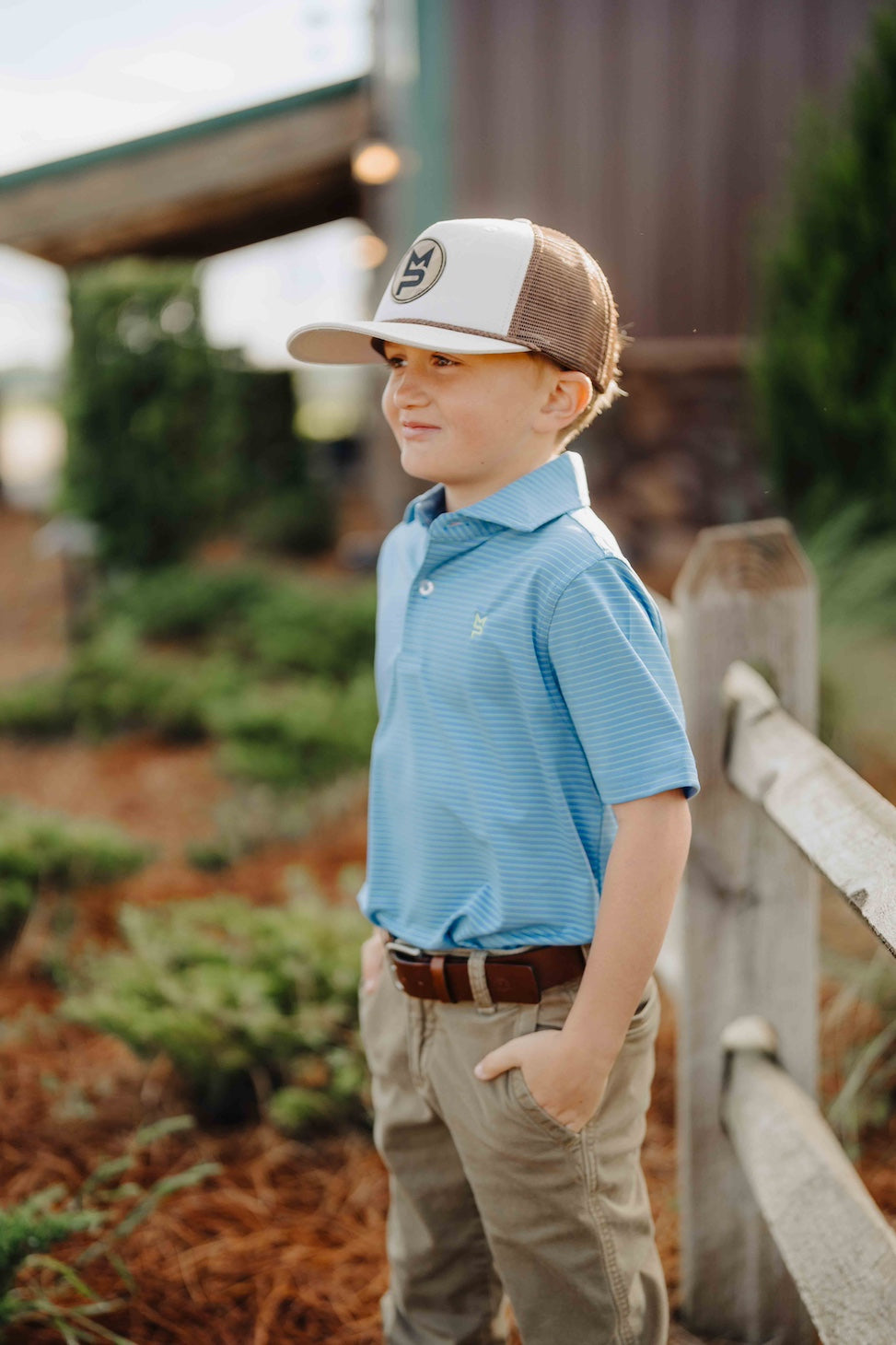 Blue/Lime Youth Striped Polo