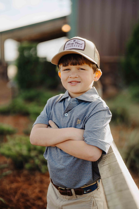 Heather Navy/Khaki Youth Striped Polo