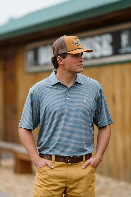 Heather Navy/Khaki Striped Polo