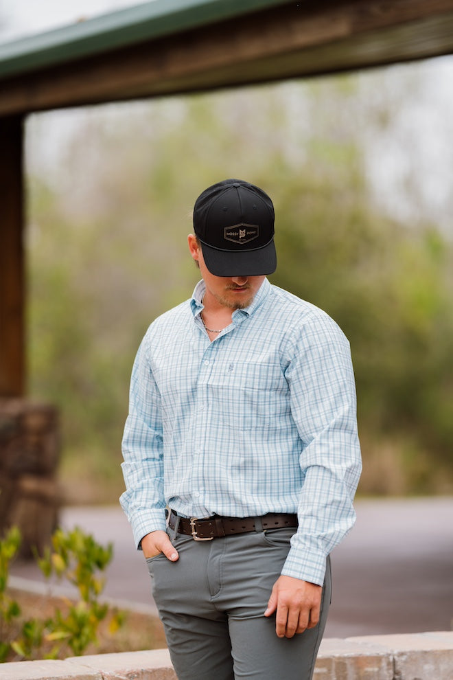 Slate Blue/White Plaid Button Down