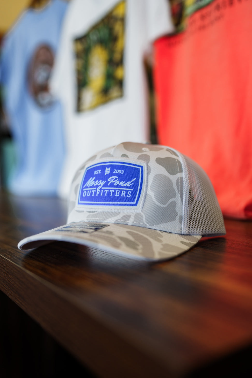 White Duck Camo Hat w/ Royal Patch