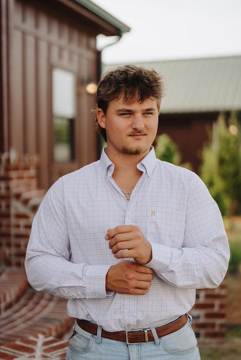 Gold/Red/Blue Plaid Button Down
