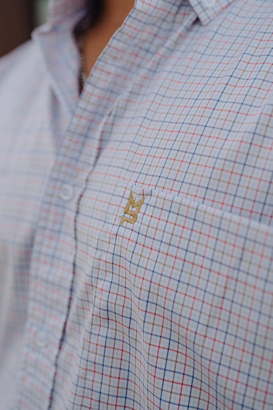 Gold/Red/Blue Plaid Button Down