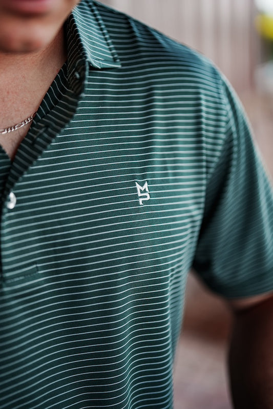 Green/White Striped Polo