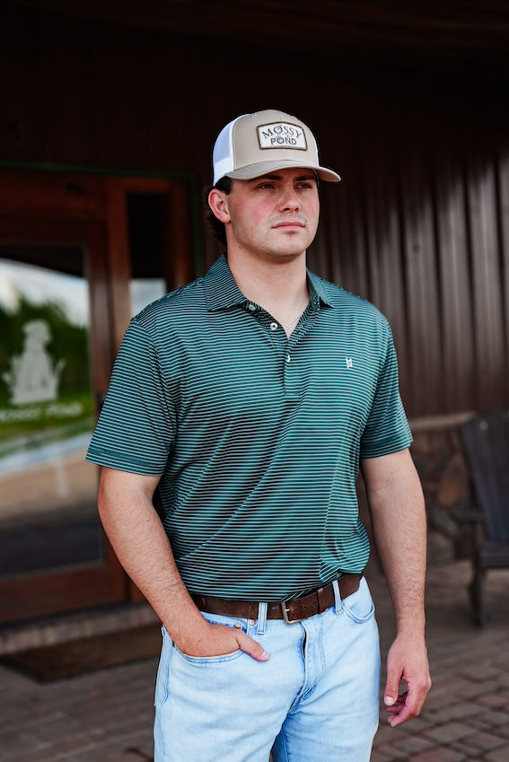 Green/White Striped Polo