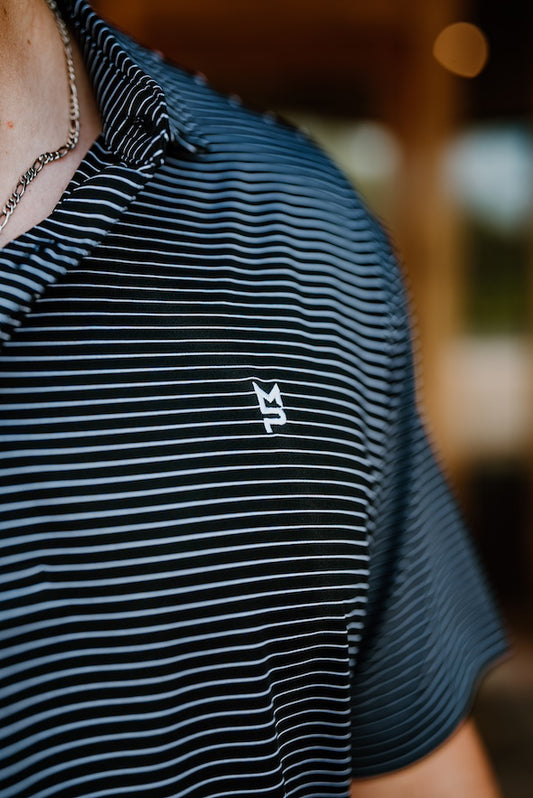 Black/White Striped Polo