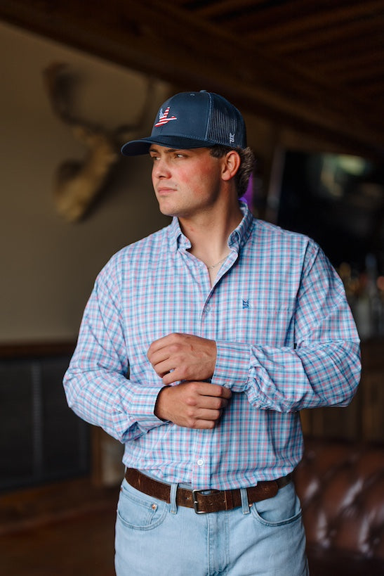 American Flag Duck Navy Trucker Hat