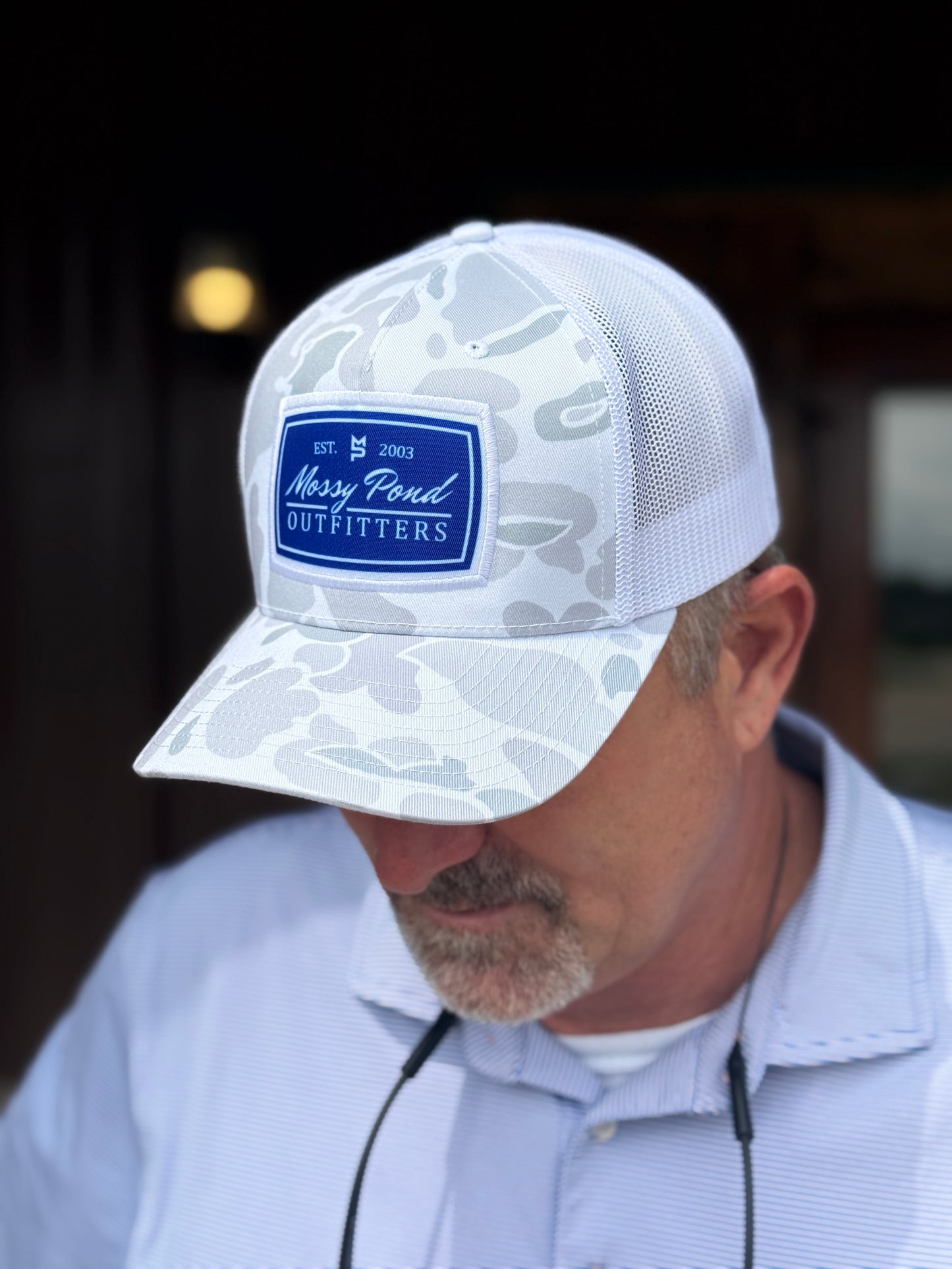 White Duck Camo Hat w/ Royal Patch