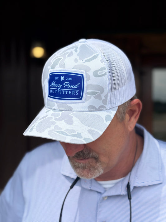 White Duck Camo Hat w/ Royal Patch