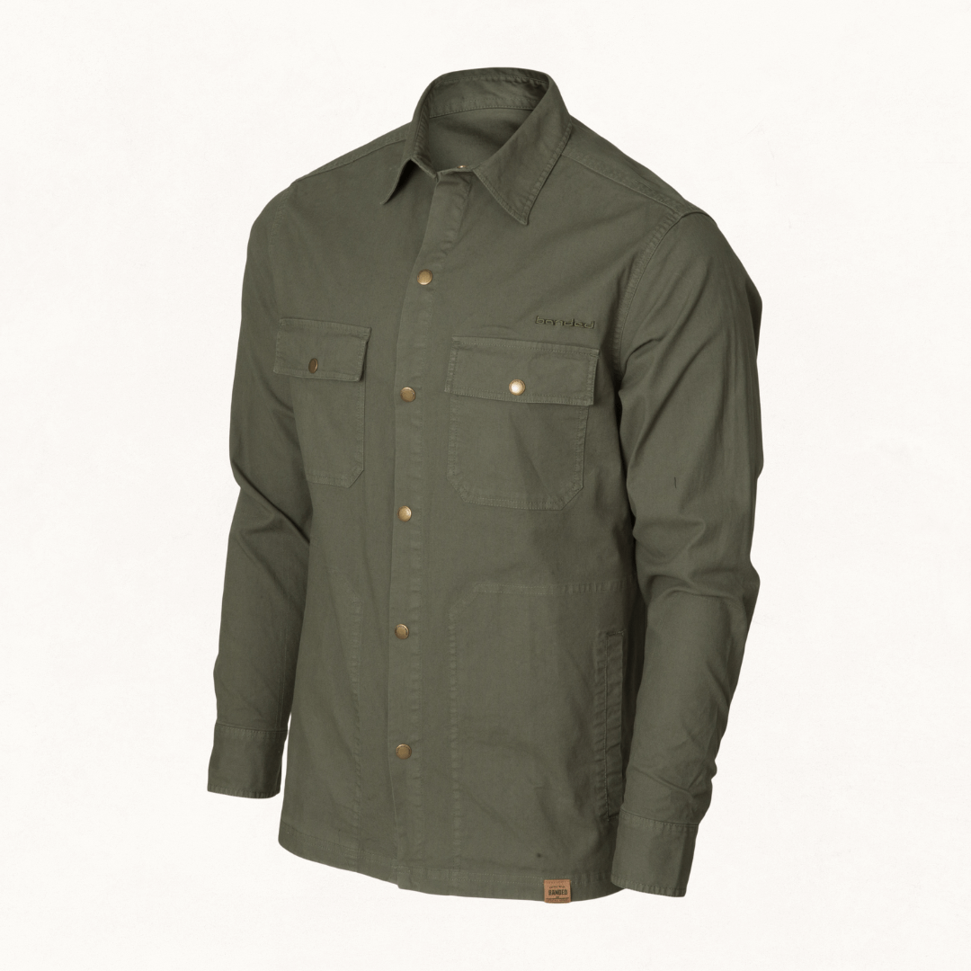 green canvas shirt jacket