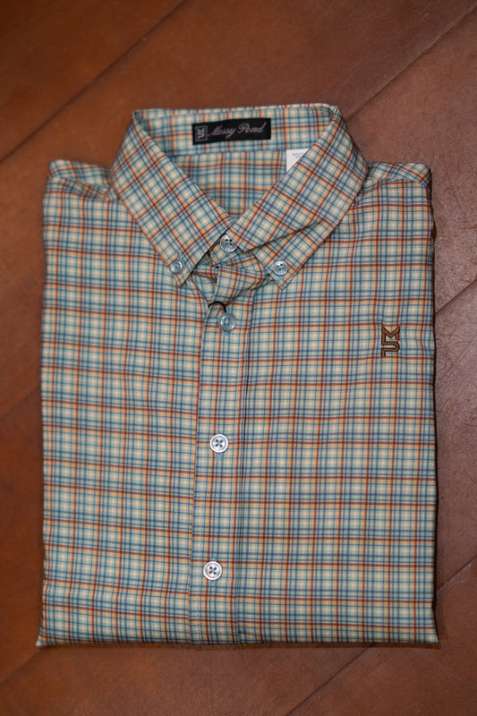 Green & Rust Plaid Youth Button Down