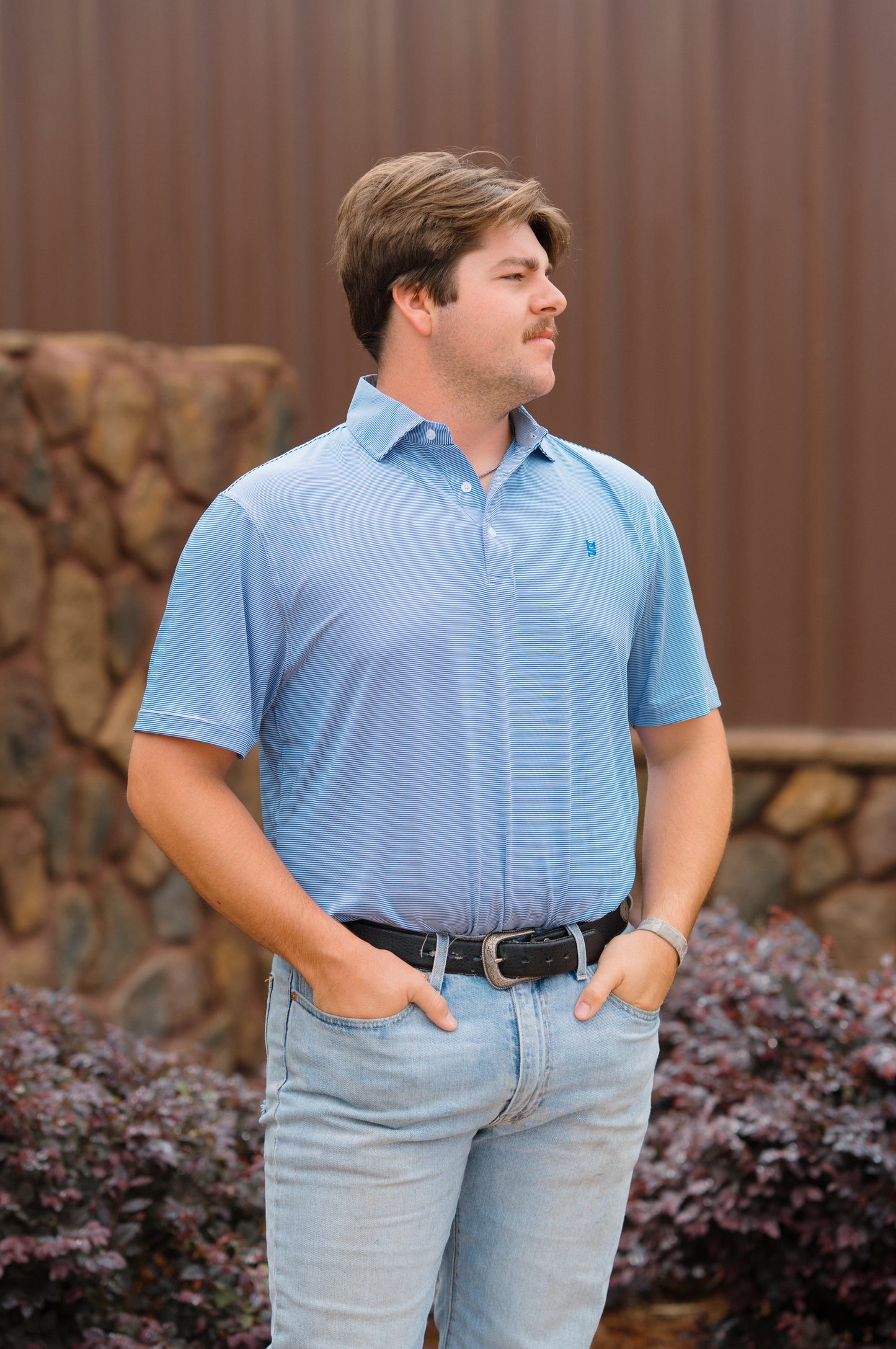 Royal/White Striped Polo