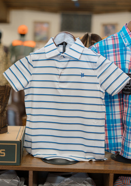 White/Royal/Grey Youth Striped Polo