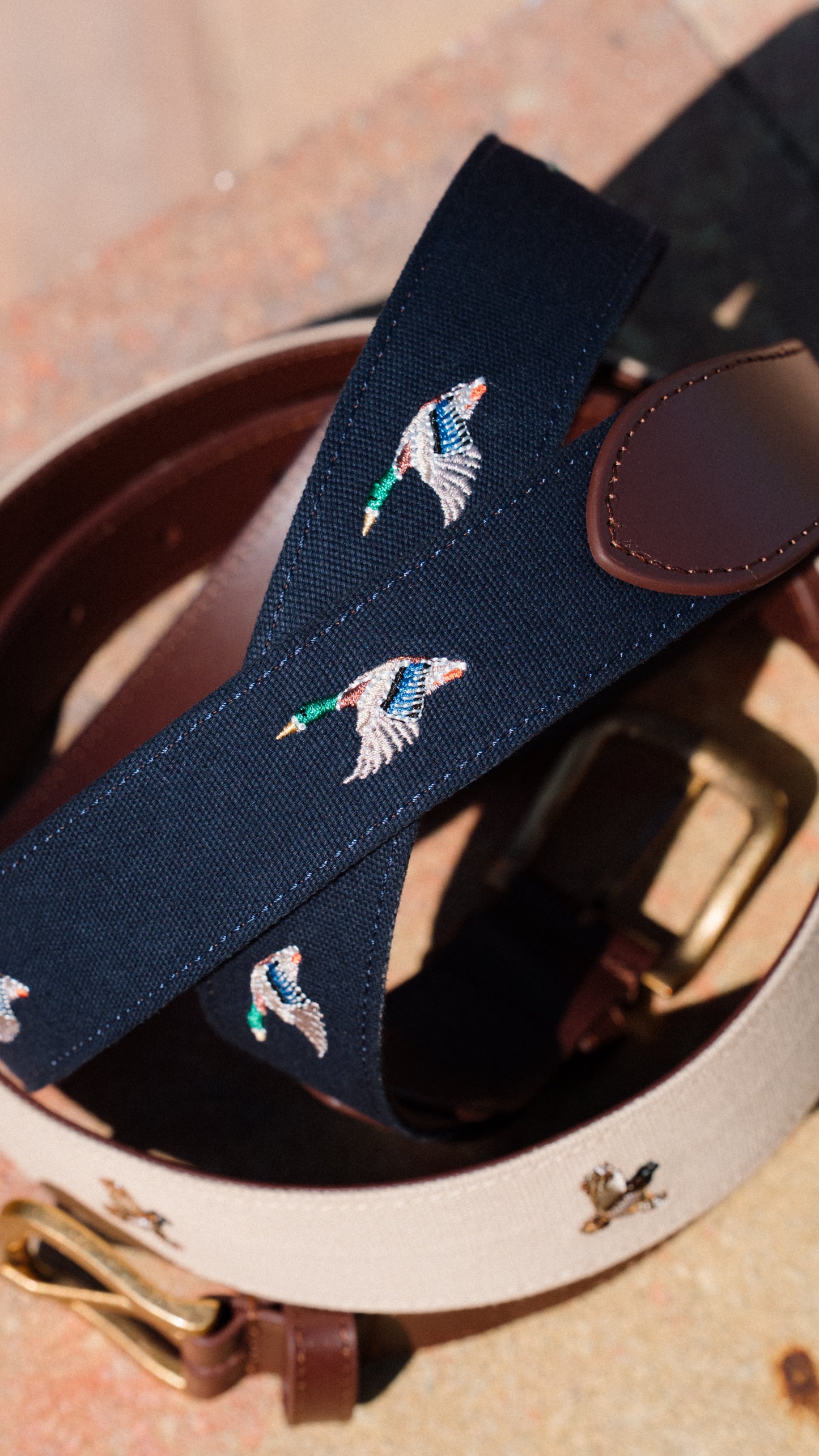 Navy Mallard Needlepoint Belt