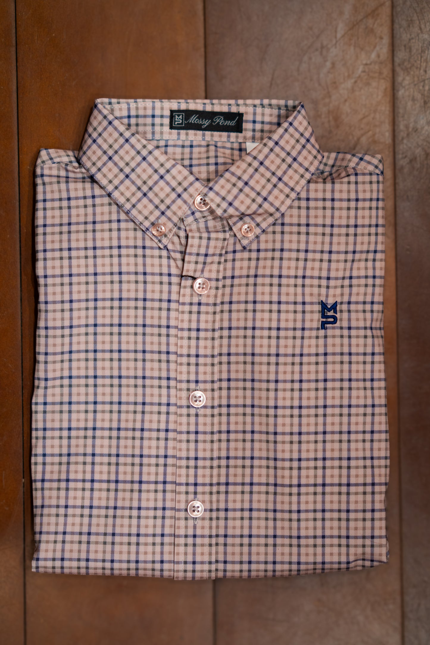Beige & Navy Plaid Youth Button Down