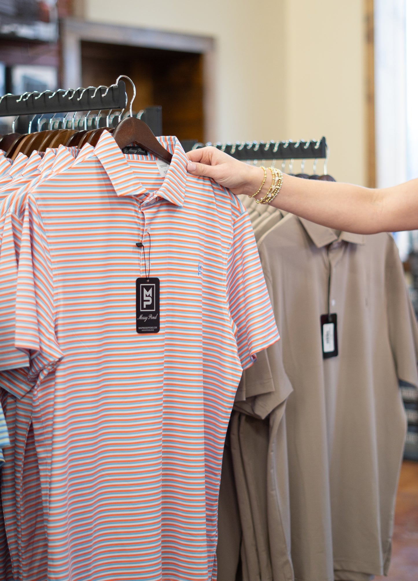 Coral/Sky/White Striped Polo