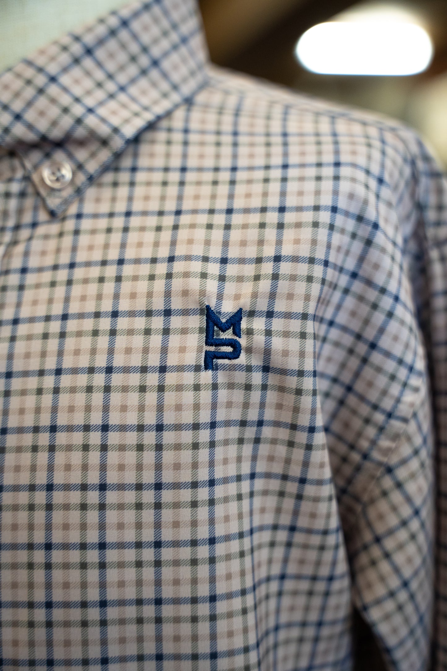 Beige & Navy Plaid Youth Button Down