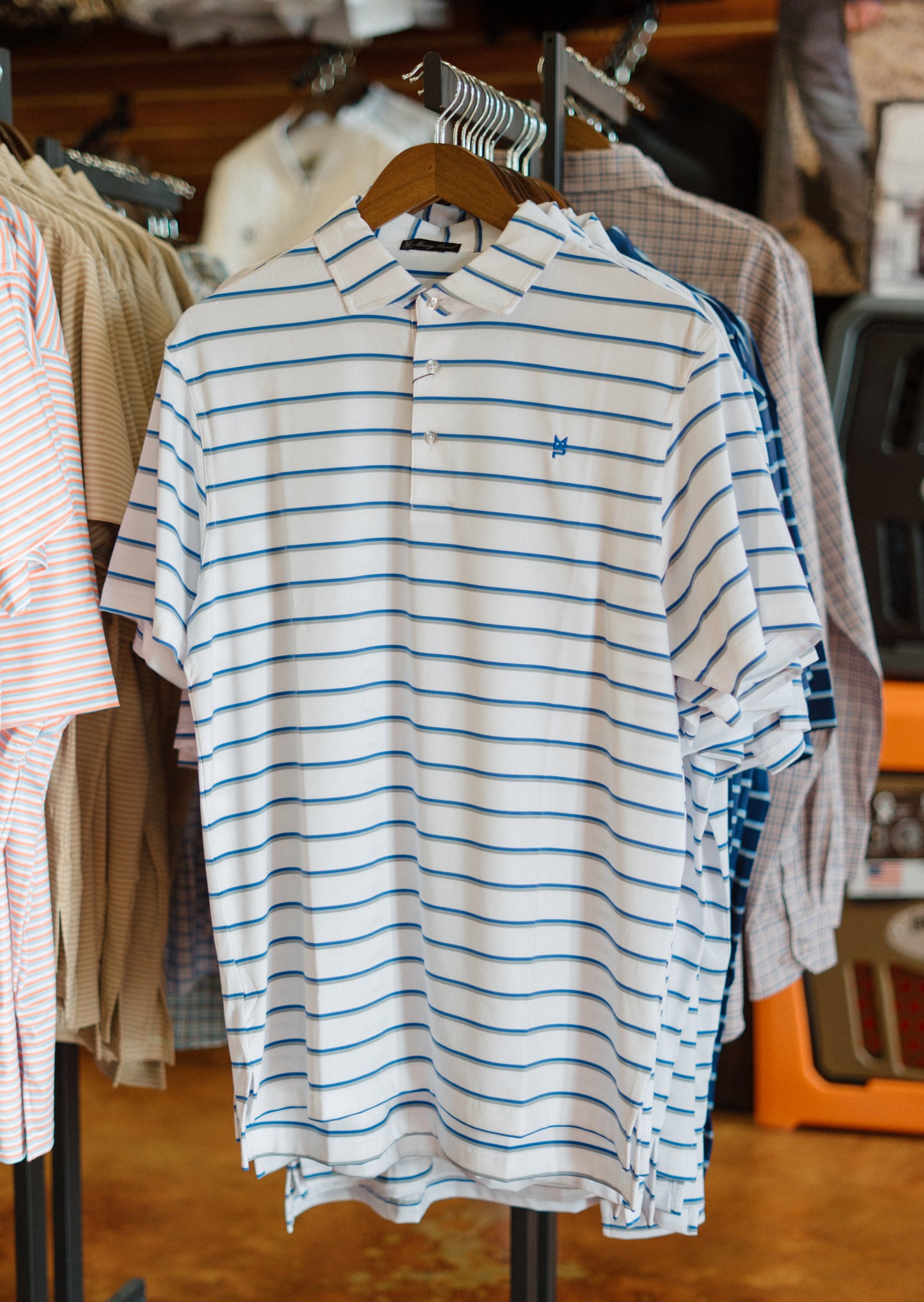 White/Royal/Grey Striped Polo