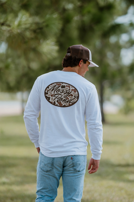 Brown Duck Camo Oval White L/S T-Shirt
