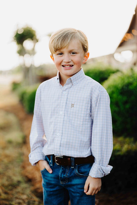 Pink/Brown/Blue Plaid Youth Button Down