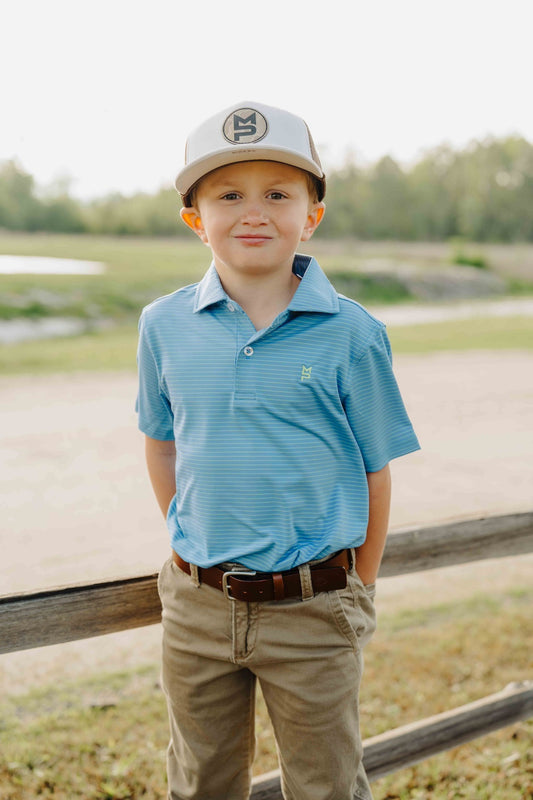 Blue/Lime Youth Striped Polo