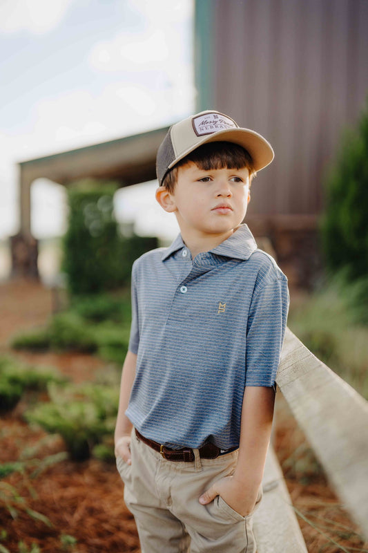 Heather Navy/Khaki Youth Striped Polo
