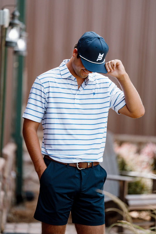 White/Royal/Grey Striped Polo