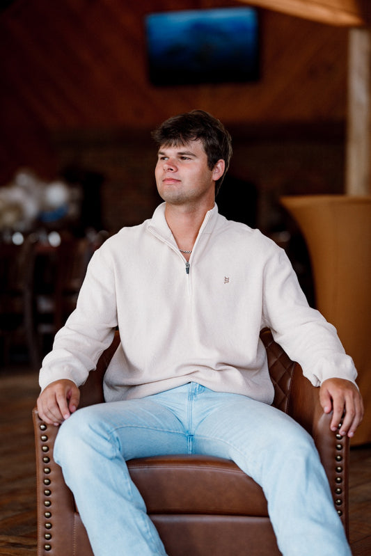 1/4 Zip Oatmeal Knit Sweater