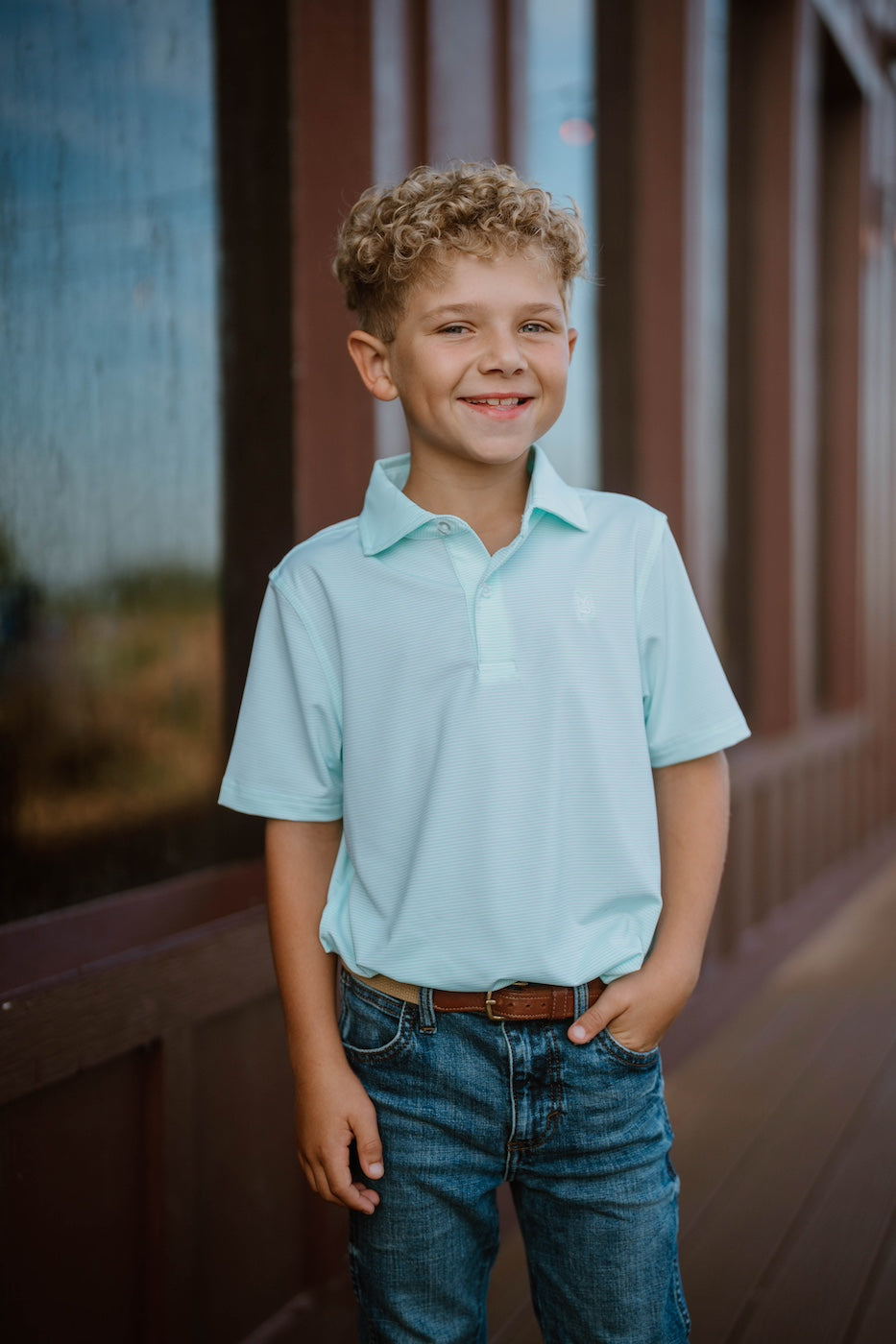 Mint/White Youth Striped Polo