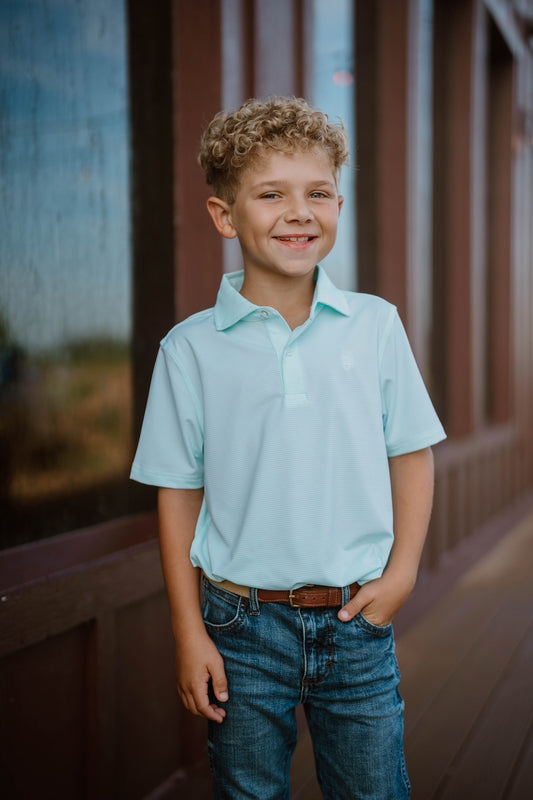 Mint/White Youth Striped Polo