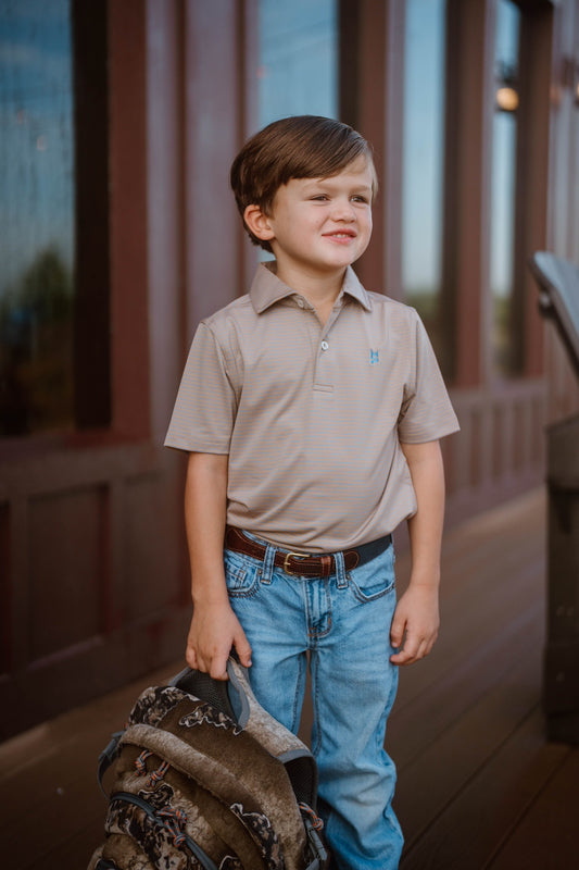 Khaki/Sky Youth Striped Polo