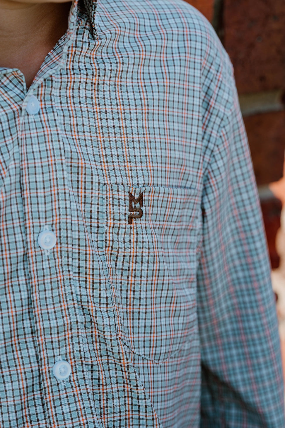 Brown/Green/Orange Plaid Youth Button Down