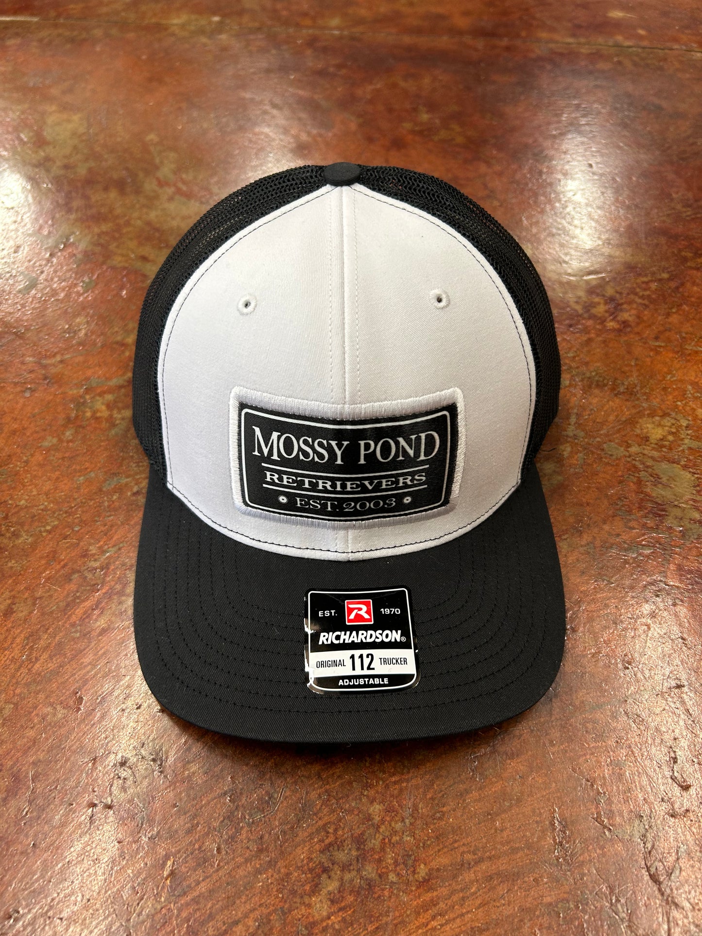 Mossy Pond Retrievers White/Black Hat with Black Patch