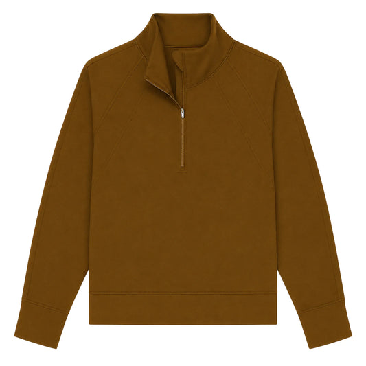 Ladies 1/4 Zip Pullover: Caramel